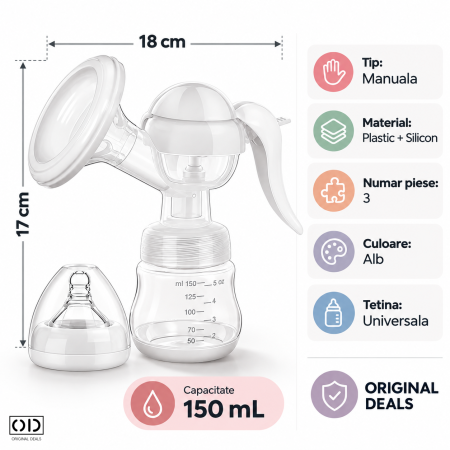 Pompa de San Manuala ORIGINAL DEALS, cu Cupa din Silicon si Recipient Transparent de 150 ml, Alba, 17 x 18 cm [6]