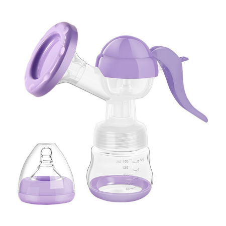 ✨TOATE PRODUSELE✨ - Pompa de San Manuala Multifunctionala, , Portabila, cu Tetina pentru Biberon, Anti-Scurgere, Anti-Reflux, 17x18 cm, 150 mL, Silicon, Recipient Transparent, Mov