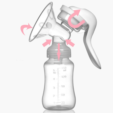 Pompa de San Manuala Multifunctionala, , Portabila, cu Tetina pentru Biberon, Anti-Scurgere, Anti-Reflux, 18.5x6 cm, 150 mL, Silicon, Recipient Transparent, Alb [2]