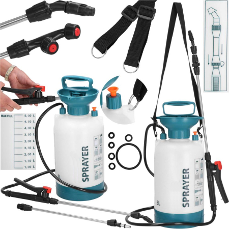 Pompa de stropit manual 5L cu lance reglabila 63 cm, 2 duze si curea de umar [1]