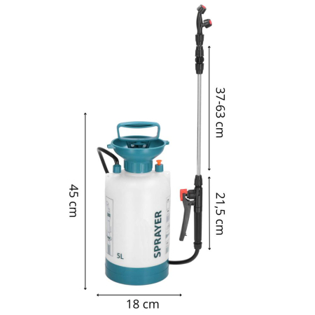 Pompa de stropit manual 5L cu lance reglabila 63 cm, 2 duze si curea de umar [21]