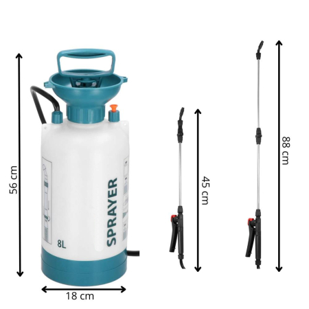 Pompa de stropit manual 8L cu lance reglabila 63 cm, 2 duze si curea de umar [24]
