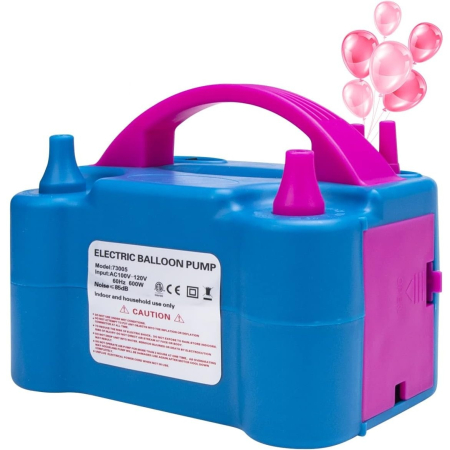 Pompa Electrica Pentru Umflat Baloane, 600 W, Doua Capete de Umflat, din Plastic, 19.5 x 14 x 13 cm, Albastru/Roz [1]
