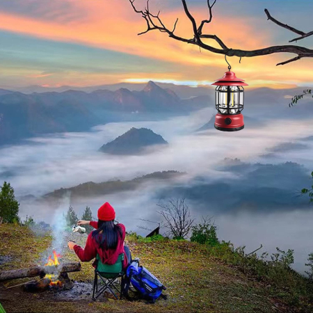 Portable camping light, vintage lantern with hook, ABS, 21 COB LED lighting, adjustable intensity, 5W, reversible, red rechargeable [4]