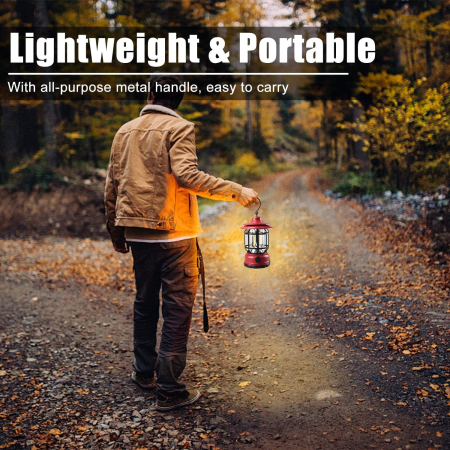 Portable camping light, vintage lantern with hook, ABS, 21 COB LED lighting, adjustable intensity, 5W, reversible, red rechargeable [5]