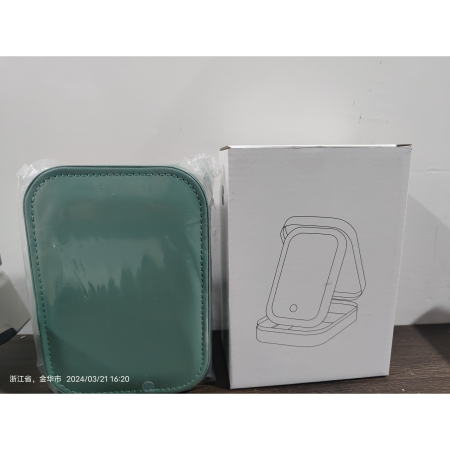 Portfard, , Geanta Cosmetice, cu Oglinda LED, 3 Moduri de Lumina, Incarcare USB, Baterie 1200 mAh, pentru Organizarea Cosmeticelor, 4 Compartimente, Imitatie Piele, Verde, 16.5x11.5x6 cm [1]