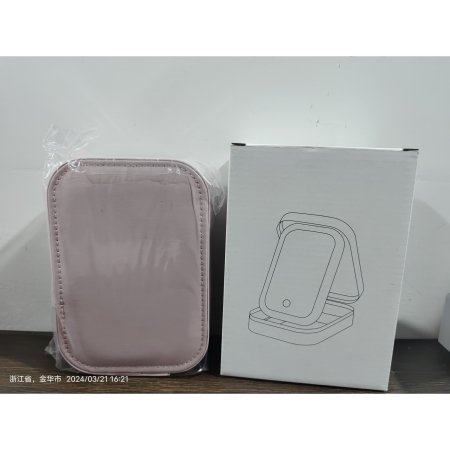 Portfard, , Geanta Cosmetice, cu Oglinda LED, 3 Moduri de Lumina, Incarcare USB, Baterie 1200 mAh, pentru Organizarea Cosmeticelor, 4 Compartimente, Imitatie Piele, Roz, 16.5x11.5x6 cm [1]