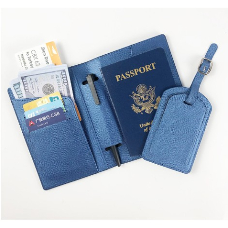 Accesorii - Portofel pentru Pasaport si Carduri, , 23x16 cm, 70g, din Piele PU, Suport Pix, Accesoriu Suport Eticheta, Unisex, Multifunctional, Albastru