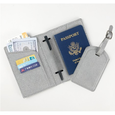 Accesorii - Portofel pentru Pasaport si Carduri, , 23x16 cm, 70g, din Piele PU, Suport Pix, Accesoriu Suport Eticheta, Unisex, Multifunctional, Argintiu