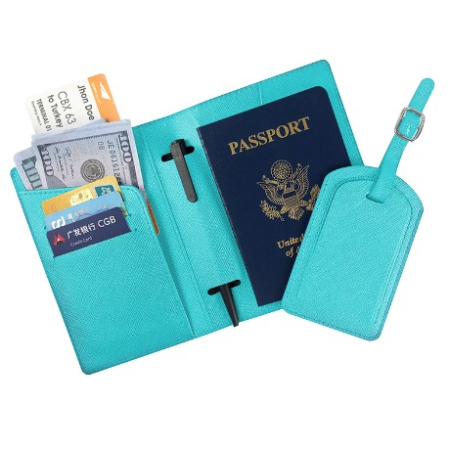 Accesorii - Portofel pentru Pasaport si Carduri, , 23x16 cm, 70g, din Piele PU, Suport Pix, Accesoriu Suport Eticheta, Unisex, Multifunctional, Bleu