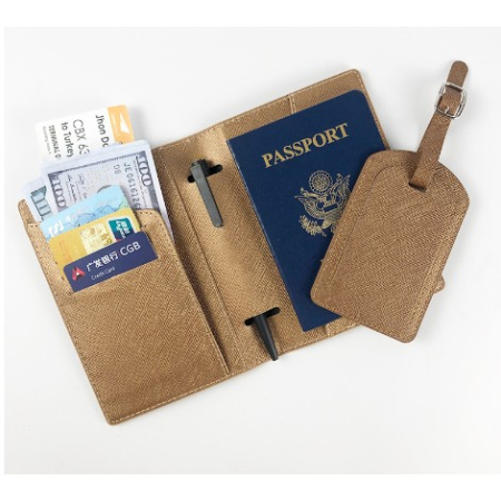 Accesorii - Portofel pentru Pasaport si Carduri, , 23x16 cm, 70g, din Piele PU, Suport Pix, Accesoriu Suport Eticheta, Unisex, Multifunctional, Maro