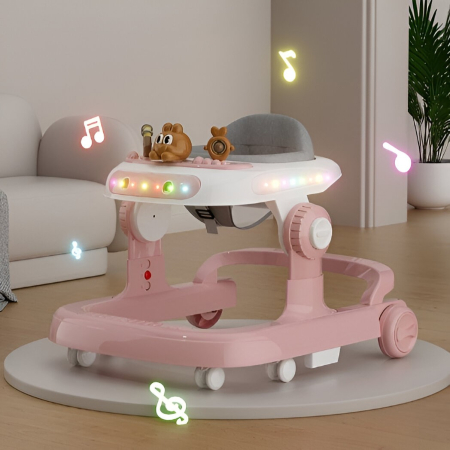 Premergator Multifunctional cu Roti , Model Iepuras, Inaltime Ajustabila, Tavita, Muzica, Lumini, 66x59x41 cm, Roz [3]