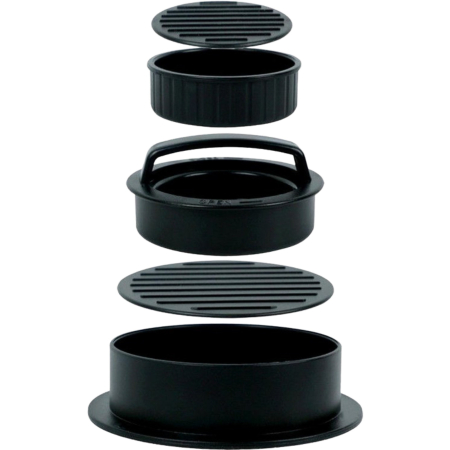 ✨TOATE PRODUSELE✨ - Presa dubla pentru hamburgeri 2 in 1, forma si presa, doua dimensiuni, cu maner, usor de curatat si folosit, material ABS, 100 de foi hartie de copt incluse, 13x13.5x7 cm, fara lipire, neagra
