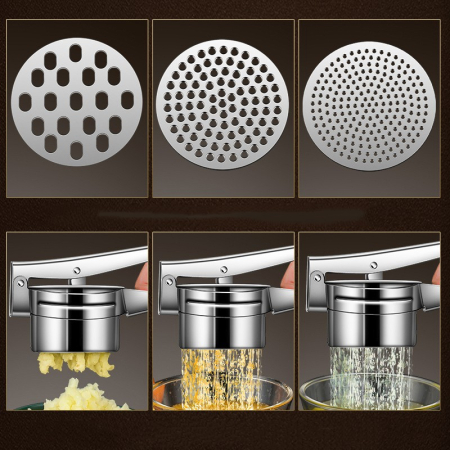 Presa Storcator pentru Fructe si Legume, , Zdrobitor Manual, Inox, 3 Discuri Interschimbabile, Usor de Stors si de Curatat, Ergonomic, 26.5 x 9.8 x 9.5 cm Argintiu [3]