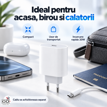 Incarcator priza USB-C 20W Fast Charge alb