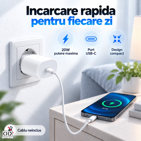 Incarcator Fast Charge 20W USB-C alb