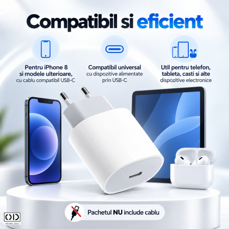 Incarcator retea USB-C 20W alb ORIGINAL DEALS
