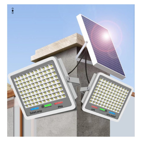Proiector LED cu Panou Solar , Senzor lumina, Waterproof, 216 LED-uri incorporate, 100W, 24x19 cm, IP 67, Design Modern, Negru [4]