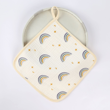 Prosop Absorbant, , din Bumbac, 25 x 25 cm, Model Curcubeu, cu Agatatoare, Bej [1]