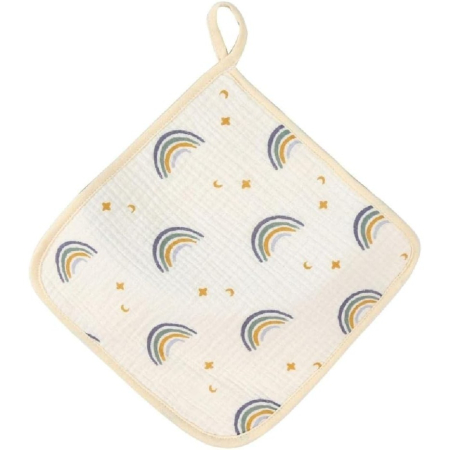 Articole Diverse copii - Prosop Absorbant, , din Bumbac, 25 x 25 cm, Model Curcubeu, cu Agatatoare, Bej