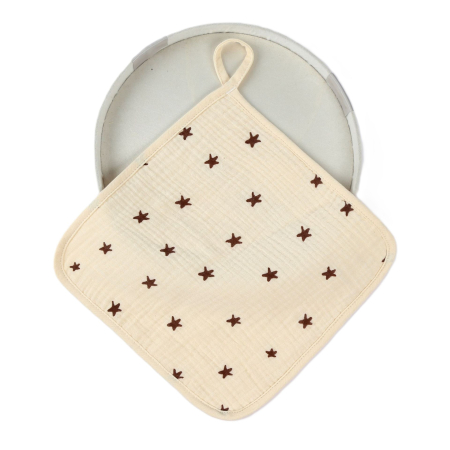 Articole Diverse copii - Prosop Absorbant, , din Bumbac, 25 x 25 cm, Model Stelute, cu Agatatoare, Bej