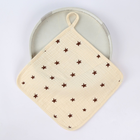 Prosop Absorbant, , din Bumbac, 25 x 25 cm, Model Stelute, cu Agatatoare, Bej [1]