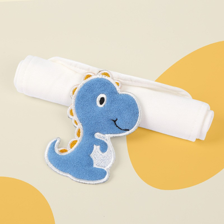 Prosop Absorbant, , din Bumbac, pentru Bebelusi, 19x28 cm, Model Dinozaur, Alb [2]