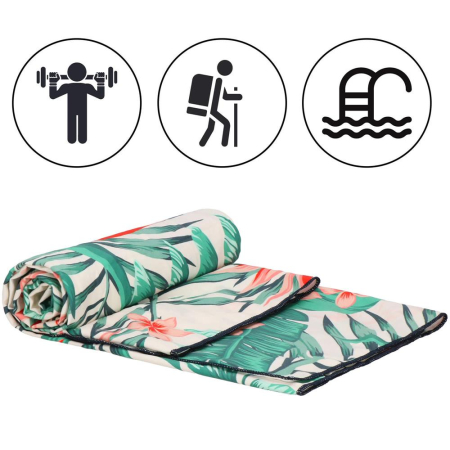 Prosop de plaja cu uscare de rapida, husa de transport, 90x180cm, model floral [10]