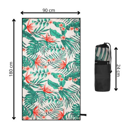 Prosop de plaja cu uscare de rapida, husa de transport, 90x180cm, model floral [13]