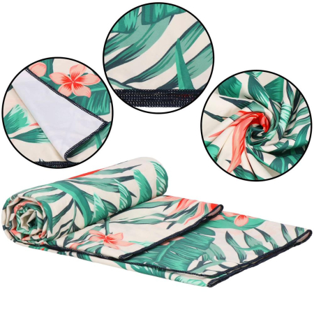 Prosop de plaja cu uscare de rapida, husa de transport, 90x180cm, model floral [12]