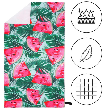 Prosop de plaja cu uscare de rapida, husa de transport, 90x180cm, model pepene verde [21]