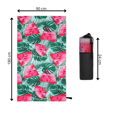 Prosop de plaja cu uscare de rapida, husa de transport, 90x180cm, model pepene verde [24]