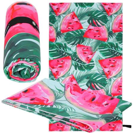 Prosop de plaja cu uscare de rapida, husa de transport, 90x180cm, model pepene verde [3]