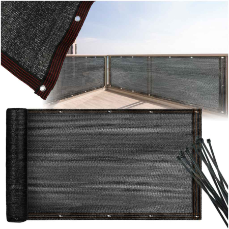 Protectie balcon din plasa PVC, cu inele metalice pentru prindere, 105x700 cm, negru [6]
