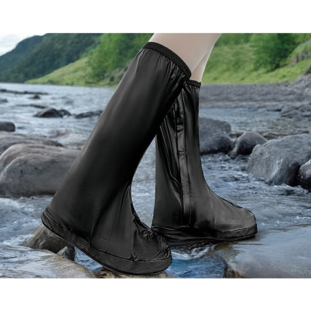 Protectie Incaltaminte pentru Ploaie si Noroi, , Impermeabila, Talpa Antiderapanta, cu Fermoar si Capsa, Inaltime 40 cm, Marime XL 40-41, Negru [3]