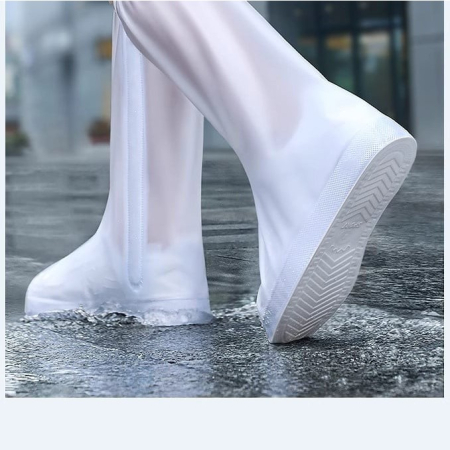 Protectie Incaltaminte pentru Ploaie si Noroi, , Impermeabila, Talpa Antiderapanta, cu Fermoar si Capsa, Inaltime 40 cm, Marime XXL 42-43, Alb [2]