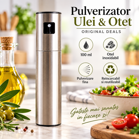 Ustensile Gatit & Accesorii - Pulverizator ORIGINAL DEALS pentru ulei si otet, inox, 100 ml, reincarcabil, 18.3 x 4.3 cm, argintiu