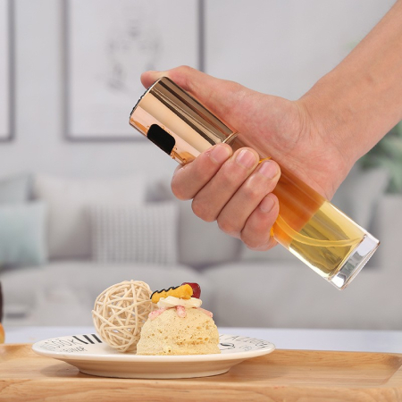 Pulverizator Ulei, Otet, , din Sticla, 100 ml, Reincarcabil, 18.3 x 4.3 cm, Capac Lucios, Auriu [2]