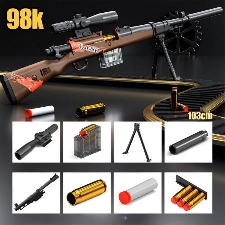 Pusca de Jucarie 98K Ultrarealista, , Manuala, cu Luneta, 10 de Proiectile din Spuma Moale, 5 Cartuse, 103 cm, 14 ani+, Maro [2]