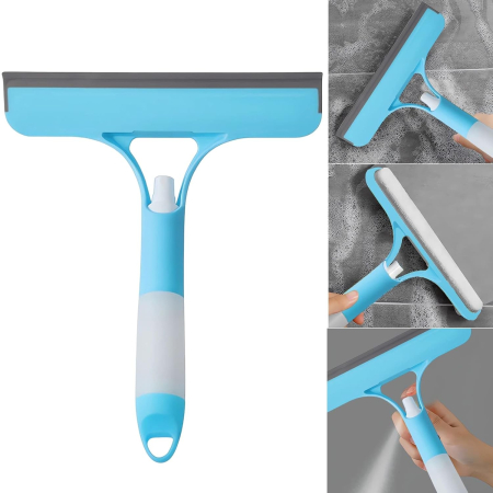Racleta de Curatare 3 in 1, , Multifunctional, Pentru Casa si Masina, Pulverizator de Spray, Racleta din Silicon si Burete, 21.5 x 25.7 cm, Albastru [4]