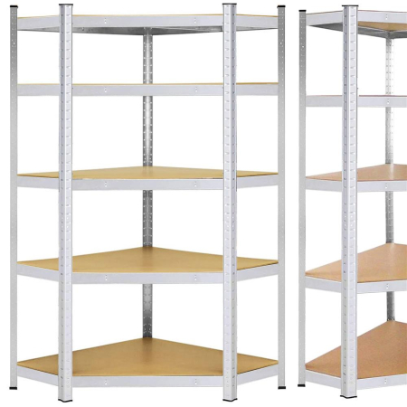 Raft de colt cu cadru metalic modular pentru depozitare, 5 polite, 180x90x40cm, sarcina 875kg [4]