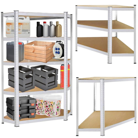 Raft de colt cu cadru metalic modular pentru depozitare, 5 polite, 180x90x40cm, sarcina 875kg [6]