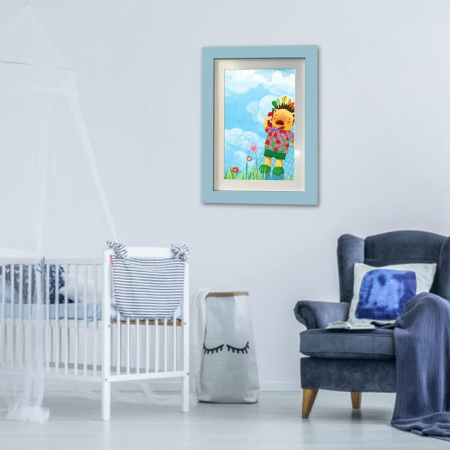 Rama Foto , cu Magnet, din Lemn, cu Spatiu Pentru Depozitare, Pentru Desene si Picturi A4, Sticla Securizata, Rama MDF, 21x30 cm, Albastru [6]