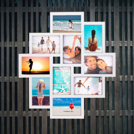 Rama foto de perete, colaj de 10 fotografii, 48x53cm, alb [4]