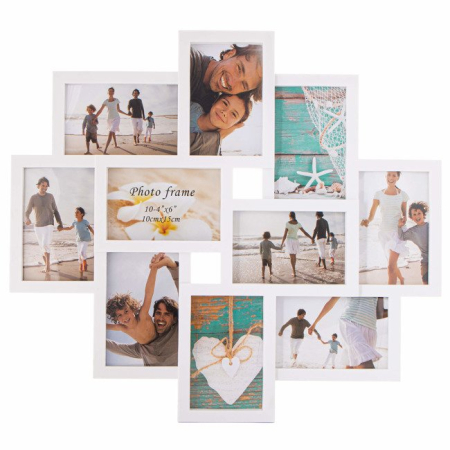 Rama foto de perete, colaj de 10 fotografii, 48x53cm, alb [1]