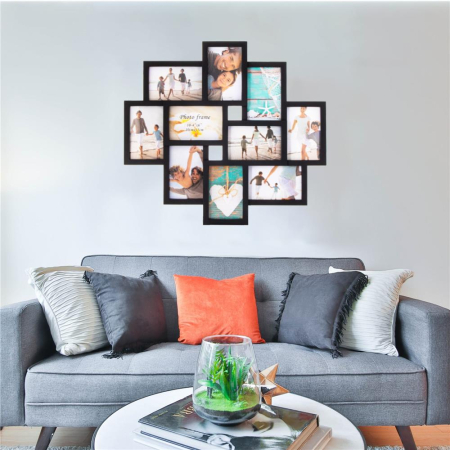 Rama foto de perete, colaj de 10 fotografii, 48x53cm, negru [8]