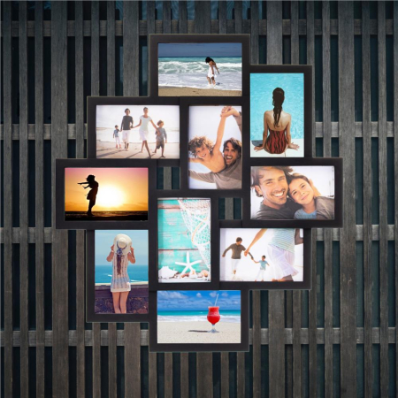 Rama foto de perete, colaj de 10 fotografii, 48x53cm, negru [7]