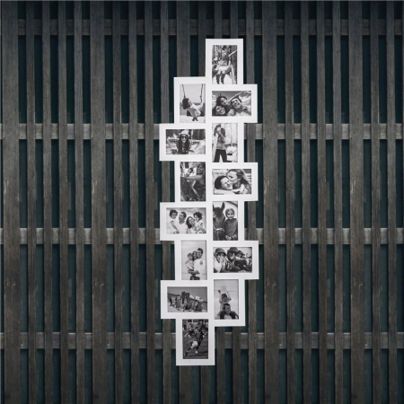 Rama foto de perete, colaj de 14 fotografii, 36x118cm, alb [1]
