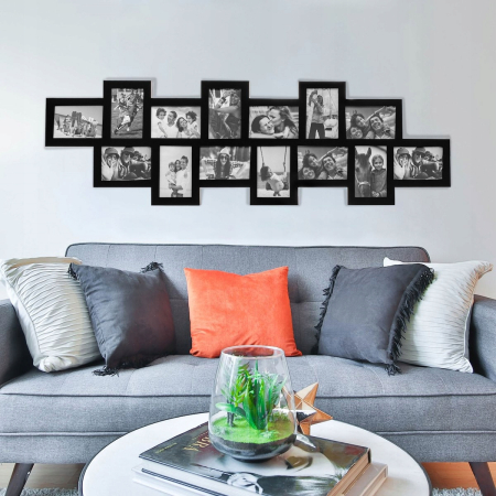 Rama foto de perete, colaj de 14 fotografii, 36x118cm, negru [7]