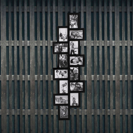 Rama foto de perete, colaj de 14 fotografii, 36x118cm, negru [10]